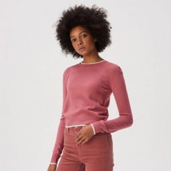 Sweter basic z lamówkami - Różowy. Różowe swetry damskie Sinsay, s, bez wzorów, bez rękawów, bez kaptura. W wyprzedaży za 24,99 zł.