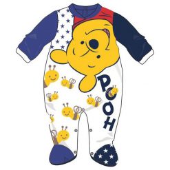 Disney By Arnetta Śpioszki Chłopięce Kubuś Puchatek 56 Biały/Niebieski. Niebieskie kombinezony niemowlęce Disney By Arnetta, z motywem z bajki, z materiału. W wyprzedaży za 41,00 zł.