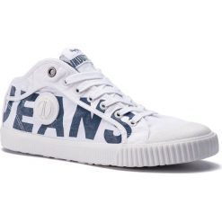 Trampki PEPE JEANS - Industry Logo PMS30538 Navy 595. Białe półbuty męskie Pepe Jeans, bez wzorów, z jeansu, bez zapięcia. W wyprzedaży za 239,00 zł.