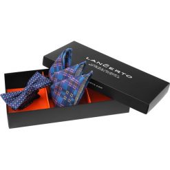 Zestaw Mucha plus Poszetka. Szare muszki męskie marki LANCERTO, bez wzorów, z dzianiny, eleganckie. Za 149,90 zł.