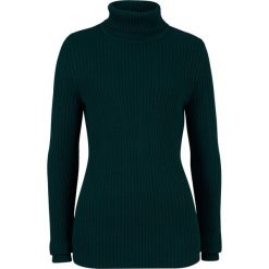 Sweter z golfem, w prążek bonprix niebieskozielony. Niebieskie swetry damskie bonprix, bez wzorów, bez rękawów. Za 59,99 zł.