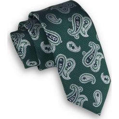 Zielono-Szary Elegancki Krawat w Paisley, Łezki -ALTIES- 6 cm, Męski KRALTS0305. Żółte krawaty męskie Alties, bez wzorów, z tkaniny, eleganckie. Za 40,00 zł.
