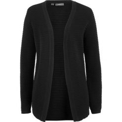 Sweter bez zapięcia w prążek bonprix czarny. Czarne swetry damskie bonprix, bez wzorów, bez rękawów, bez kaptura. Za 74,99 zł.