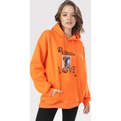 Pomarańczowa Bluza Eatheney. Pomarańczowe bluzy damskie Born2be, s, bez wzorów, bez rękawów, z kapturem. Za 89,99 zł.