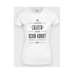 Koszulka Jestem zajęta 2. Koszulki damskie MegaKoszulki, na imprezę, m, bez wzorów, z bawełny, z podwójnym kołnierzykiem, bez rękawów. Za 49,90 zł.