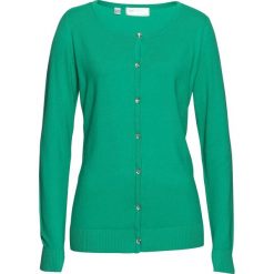 Sweter rozpinany bonprix zieleń trawy. Zielone swetry damskie bonprix, bez wzorów, bez rękawów, bez kaptura. Za 69,99 zł.