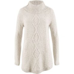 Sweter poncho, długi rękaw bonprix biel wełny melanż. Białe swetry damskie bonprix, bez wzorów, z wełny, z długim rękawem, długie, bez kaptura. Za 89,99 zł.