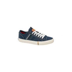 Granatowe tenisówki męskie Wrangler. Niebieskie trampki męskie bez wzorów, z gumy, sportowe, bez zapięcia. Za 159,90 zł.