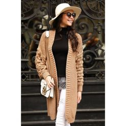 Kardigan ZOGA BEIGE. Brązowe bluzy damskie IVET, bez wzorów, z dzianiny. W wyprzedaży za 79,00 zł.