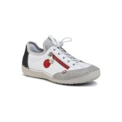RIEKER 52563-40. Białe półbuty damskie Rieker, bez wzorów, ze skóry ekologicznej, bez obcasa, bez zapięcia. Za 259,99 zł.