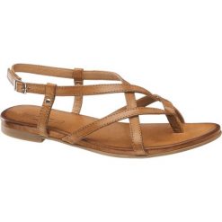 Sandały damskie 5th Avenue koniakowe. Pomarańczowe sandały damskie 5th Avenue, bez wzorów, ze skóry, bez obcasa, na obcasie, bez zapięcia. Za 99,90 zł.