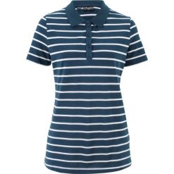 Shirt polo w paski, krótki rękaw bonprix ciemnoniebiesko-biały w paski. Niebieskie koszulki damskie bonprix, w paski, polo, z krótkim rękawem. Za 24,99 zł.