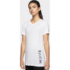 T-shirt damski TSD005 - biały. Białe t-shirty damskie 4f, bez wzorów, z materiału, bez kołnierzyka. W wyprzedaży za 44,99 zł.