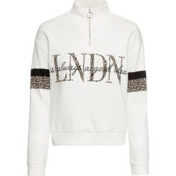 Bluza dresowa bonprix kremowo-czarny. Białe bluzy damskie bonprix, z nadrukiem, z dresówki, bez rękawów, bez kaptura. Za 109,99 zł.
