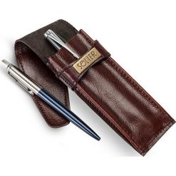 Skórzane etui na długopisy, pióro SOLIER SA12 bordowe - bordowy. Czerwone etui męskie Solier, ze skóry. Za 39,99 zł.