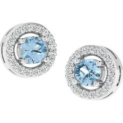 Złote kolczyki-wkrętki z diamentami i syntetycznym akwamarynem. Szare kolczyki damskie marki Diamant Vendôme, z diamentem, złote. W wyprzedaży za 859,95 zł.