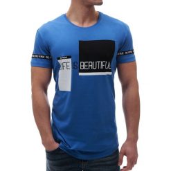 Męski t-shirt TROY BLUE. Niebieskie t-shirty męskie Męski t-shirt TROY BLUE, s, bez wzorów, bez kołnierzyka. W wyprzedaży za 29,00 zł.