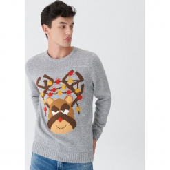 Świecący sweter z reniferem - Szary. Szare swetry klasyczne męskie marki House, l. Za 99,99 zł.