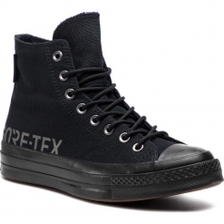 Trampki CONVERSE - Chuck 70 Hi GORE-TEX 162350C Black/Black/Black. Czarne półbuty damskie marki Converse, bez wzorów, z gumy, bez zapięcia. W wyprzedaży za 359,00 zł.