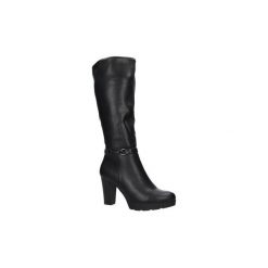 Buty zimowe damskie: Kozaki Sergio Leone Czarne kozaki na słupku z metalową ozdobą KZ285