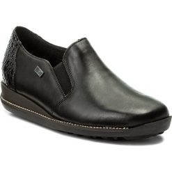 Półbuty RIEKER - 44264-00 Black. Czarne półbuty damskie Rieker, bez wzorów, ze skóry, bez obcasa, na koturnie, bez zapięcia. W wyprzedaży za 219,00 zł.