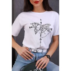 T-shirt damski NOTREA WHITE. Białe bluzki damskie IVET, z nadrukiem, bez kołnierzyka, bez rękawów. W wyprzedaży za 19,00 zł.