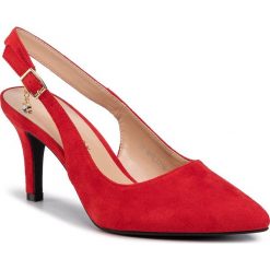 Sandały JENNY FAIRY - WYL1716-1 Red. Czerwone klapki damskie Jenny Fairy, z aplikacjami, ze skóry ekologicznej, bez obcasa, na obcasie. Za 89,99 zł.