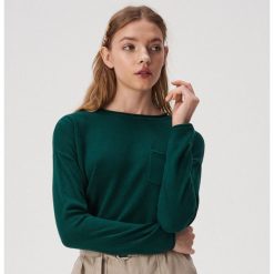 Gładki sweter z kieszenią - Turkusowy. Niebieskie swetry damskie Sinsay, s, bez wzorów, bez rękawów, bez kaptura. Za 39,99 zł.