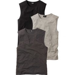 Shirt bez rękawów (3 szt.) bonprix antracytowy melanż + jasnoszary melanż + czarny. Szare koszulki męskie bonprix, s, bez wzorów, bez kołnierzyka, bez rękawów. Za 74,97 zł.