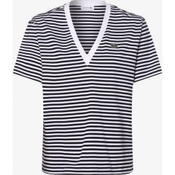 Lacoste - T-shirt damski, niebieski. Niebieskie t-shirty damskie Lacoste, w paski, z dekoltem w serek. Za 279,95 zł.
