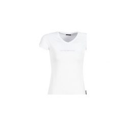 T-shirty z krótkim rękawem Emporio Armani CC317-163321-00010. Białe t-shirty damskie Emporio Armani, s, bez wzorów, bez kołnierzyka. Za 189,00 zł.
