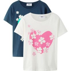 T-shirt (2 szt.) bonprix biel wełny - ciemnoniebieski. Niebieskie bluzki dziewczęce bonprix, z nadrukiem, z wełny, bez kołnierzyka, bez rękawów, bez kaptura. Za 45,98 zł.