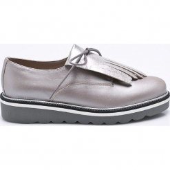Tommy Hilfiger - Półbuty. Szare półbuty damskie skórzane marki TOMMY HILFIGER, na obcasie. Za 599,90 zł.
