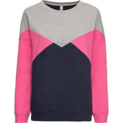Bluza dresowa bonprix szaro-ciemnoniebiesko-różowy. Szare bluzy damskie bonprix, bez wzorów, z dresówki, bez rękawów, bez kaptura. Za 49,99 zł.