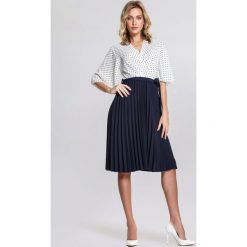 Granatowo-Biała Sukienka When I Come Around. Niebieskie sukienki damskie other, bez wzorów, bez kołnierzyka, bez rękawów, midi, plisowane. Za 109,99 zł.