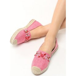 Różowe Espadryle Corey. Czerwone tomsy damskie Born2be, z denimu, na obcasie. Za 39,99 zł.