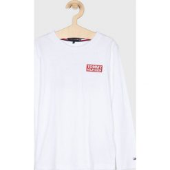 Tommy Hilfiger - Longsleeve dziecięcy 128-176 cm. Niebieskie t-shirty chłopięce TOMMY HILFIGER, z nadrukiem, z bawełny, z długim rękawem. W wyprzedaży za 129,90 zł.