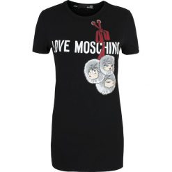 T-shirt Love Moschino. Czarne koszulki damskie Love Moschino, bez wzorów, klasyczne, z włoskim kołnierzykiem, bez rękawów. Za 199,00 zł.