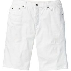 Bermudy dżinsowe ze stretchem bonprix biały. Białe spodenki i szorty męskie bonprix, m, bez wzorów, z jeansu. Za 79,99 zł.