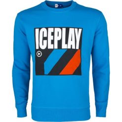 Bluza Ice Play By ICEBERG. Niebieskie bluzy męskie ICE PLAY BY ICEBERG, m, z nadrukiem, z jeansu, z włoskim kołnierzykiem, bez rękawów, bez kaptura. Za 199,00 zł.