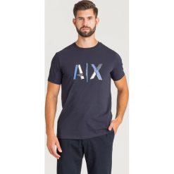 T-SHIRT ARMANI EXCHANGE. Niebieskie t-shirty męskie m, z aplikacjami, z bawełny, z okrągłym kołnierzem. Za 137,40 zł.