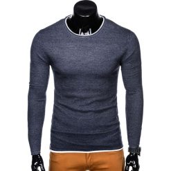 SWETER MĘSKI E121 - GRANATOWY/MELANŻOWY. Niebieskie swetry klasyczne męskie marki Ombre Clothing, s, z bawełny, klasyczne, z okrągłym kołnierzem. Za 59,00 zł.