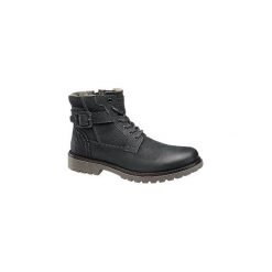 Zimowe buty męskie Am Shoe typu trapery. Czarne trapery męskie na zimę, ze skóry, na sznurówki. Za 167,00 zł.