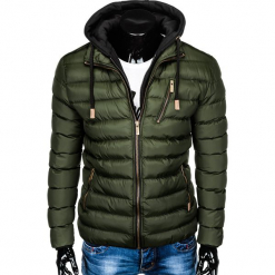 KURTKA MĘSKA PRZEJŚCIOWA PIKOWANA C384 - KHAKI. Brązowe kurtki męskie pikowane Ombre Clothing, m, z materiału. Za 149,00 zł.