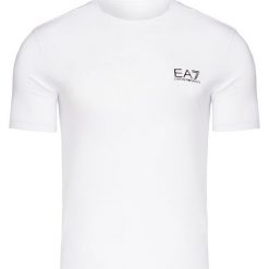 T-shirt EA7 EMPORIO ARMANI Biały. Białe t-shirty męskie marki EA7 Emporio Armani, z nadrukiem, z elastanu, z okrągłym kołnierzem. Za 280,00 zł.