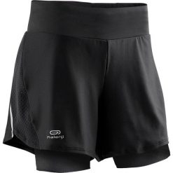 Spodenki do biegania RUN DRY + damskie. Czarne spodenki sportowe damskie KALENJI, l, bez wzorów, z elastanu, do biegania. Za 69,99 zł.