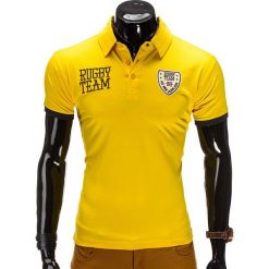 KOSZULKA MĘSKA POLO Z NADRUKIEM S514 - ŻÓŁTA. Żółte koszulki męskie Ombre Clothing, s, z nadrukiem, z bawełny, bez rękawów. Za 19,99 zł.