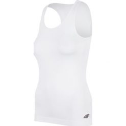 Top damski TSD301 - biały. Białe topy damskie 4f, bez wzorów, z materiału, bez kołnierzyka. Za 29,99 zł.