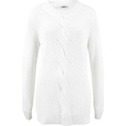 Sweter w warkocze, długi rękaw bonprix biel wełny. Białe swetry damskie bonprix, bez wzorów, z wełny, z długim rękawem, długie, bez kaptura. Za 54,99 zł.