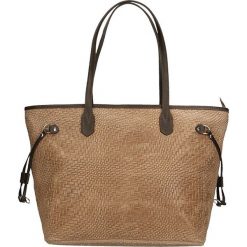 Shopper bag damskie: Skórzany shopper bag w kolorze szarobrązowym – 46 x 30 x 17 cm